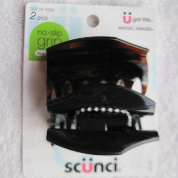 2 Scunci No Slip Grip Magic Hinge Jaw Hair Clips Brown Black Plastic Claw Stay - Picture 2 of 9